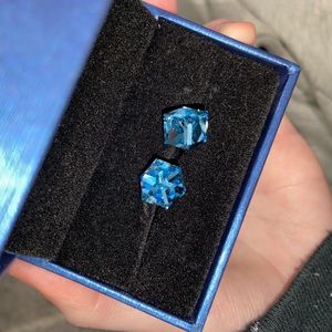 Sapphire Cubed Swarovski Crystal Earrings